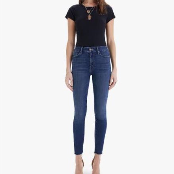 Mother looker ankle fray dark wash jeans - Picture 2 of 8